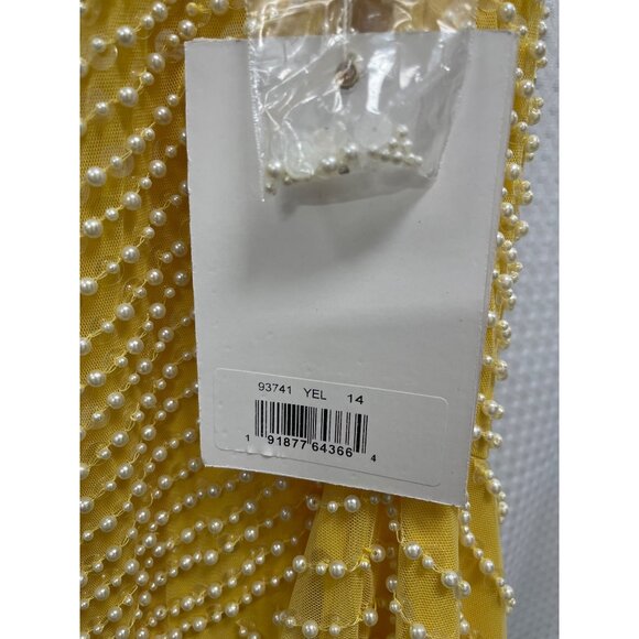 Mac Duggal One Shoulder Pearl Sequin Yellow Asymmetrical Formal Gown Dress NWT - Picture 12 of 12